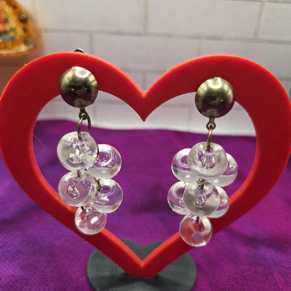 901.  Vintage Clear Acrylic Beaded Clip On Earrings